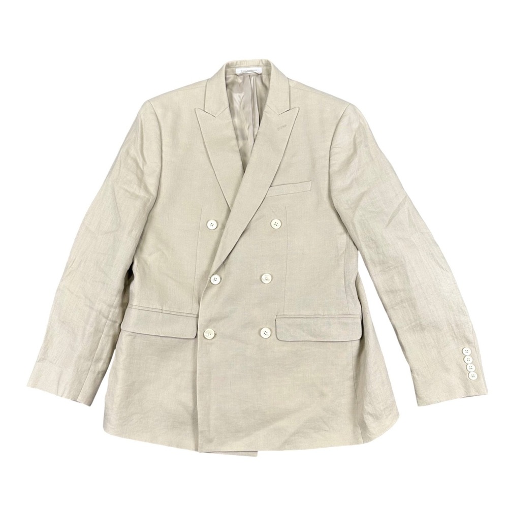 Lauren Ralph Lauren Blazer Suit Jacket Mens 41R Double Breasted Tan 100% Linen